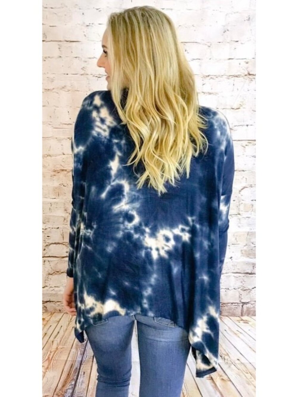 NWT Blue Tie Dye Open Front Draped Jersey Cardigan| Ethereal Grunge Boho Coastal - Picture 9 of 13